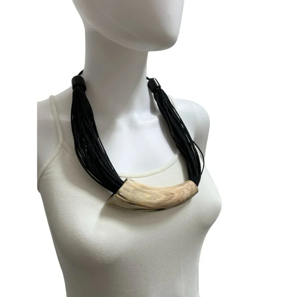 Horn and Multi Cord Statement Necklace - Picture 2 of 8
